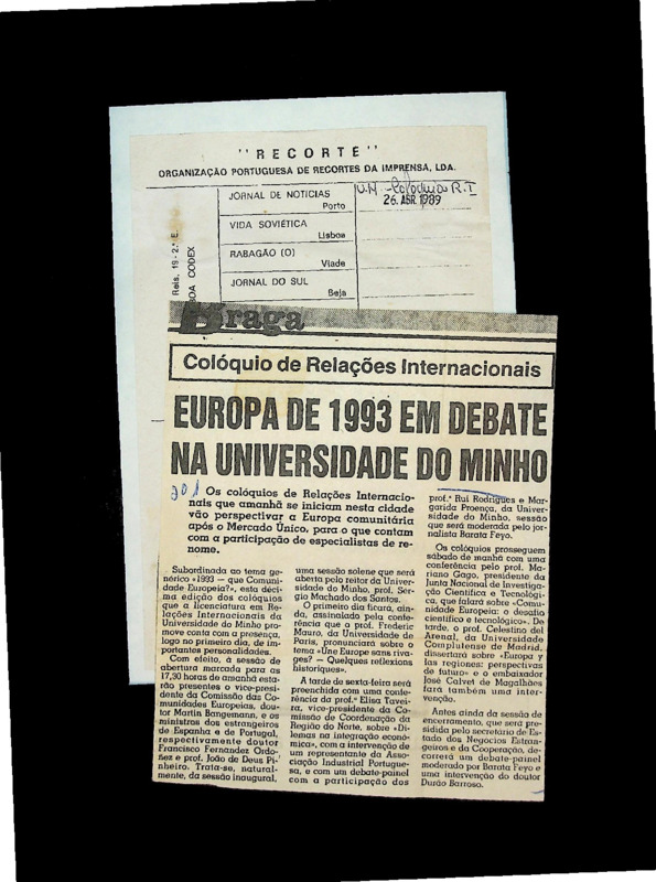  Colóquio de relações internacionais: Europa de 1993 em debate na Universidade do Minho 