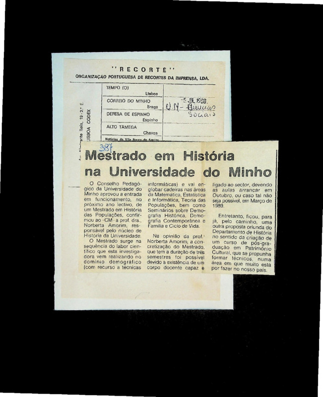  Mestrado em História na Universidade do Minho 