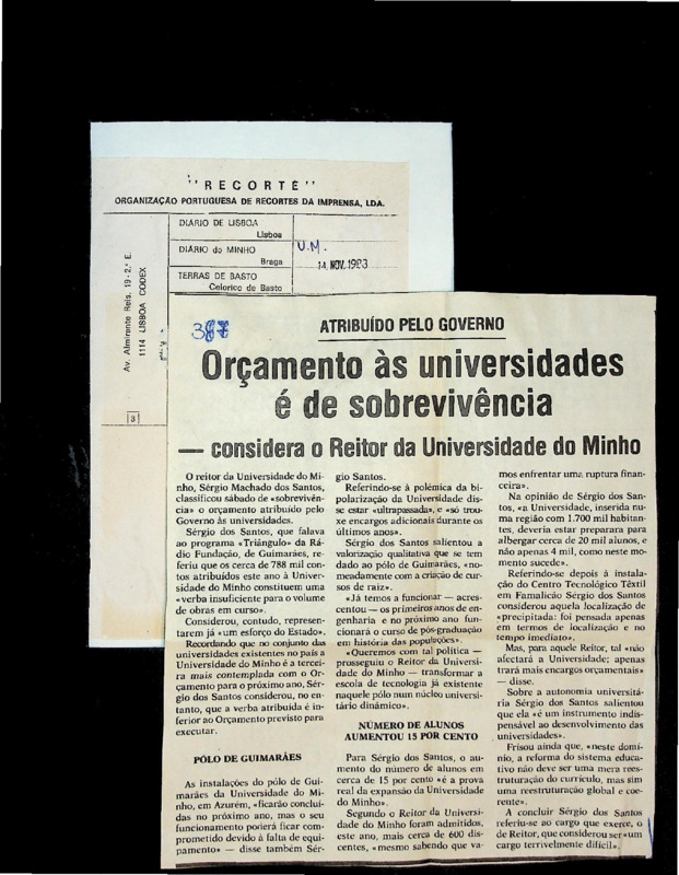  Orçamento às universidades é de sobrevivência - considera o Reitor da Universidade do Minho 