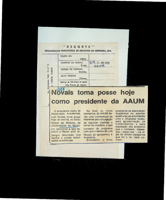  Novais toma posse hoje como presidente da AAUM 