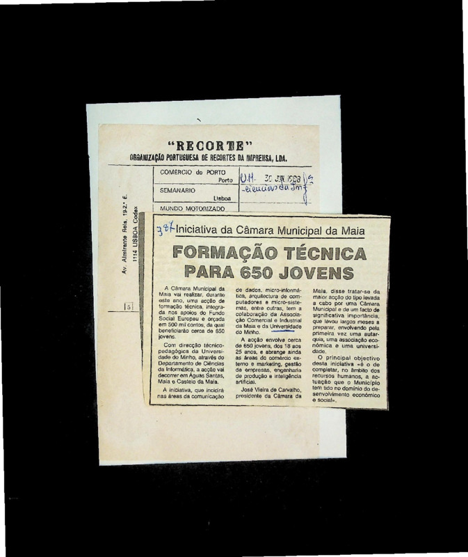  Iniciativa da Câmara Municipal da Maia: formação técnica para 650 jovens 