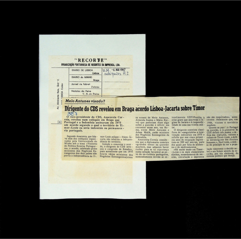  Melo Antunes visado? - Dirigente do CDS revelou em Braga acordo Lisboa-Jacarta sobre Timor 