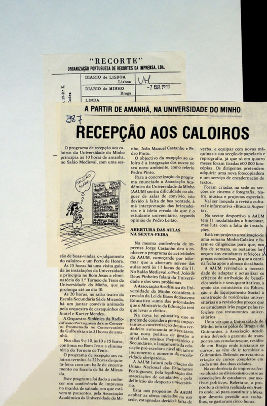  A partir de amanhã, na Universidade do Minho: recepção aos caloiros 