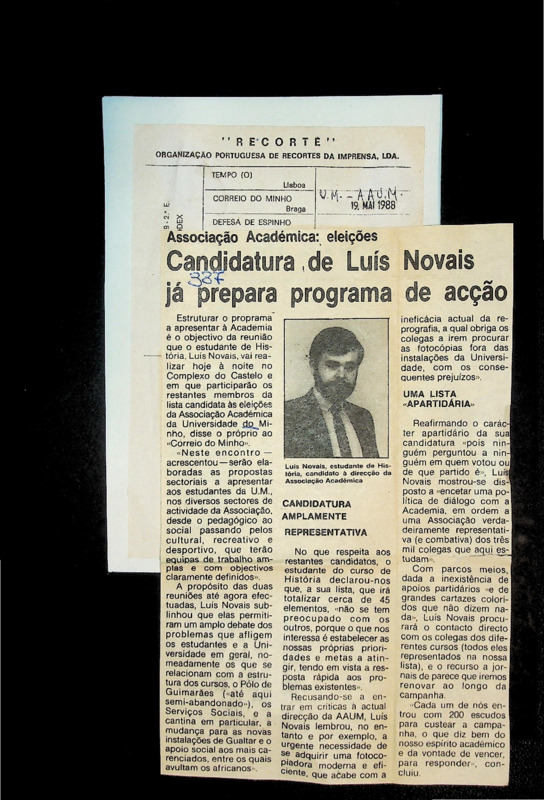  Associação Académica: eleições: candidatura de Luís Novais já prepara programa de acção 
