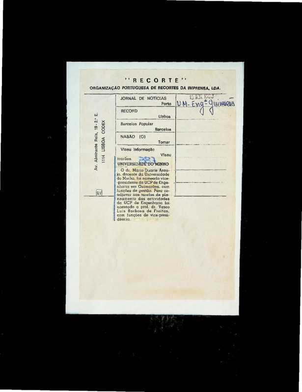  Universidade do Minho: nomeações 