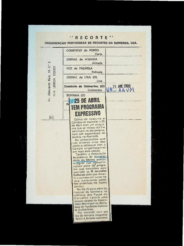  25 de Abril tem programa expressivo 