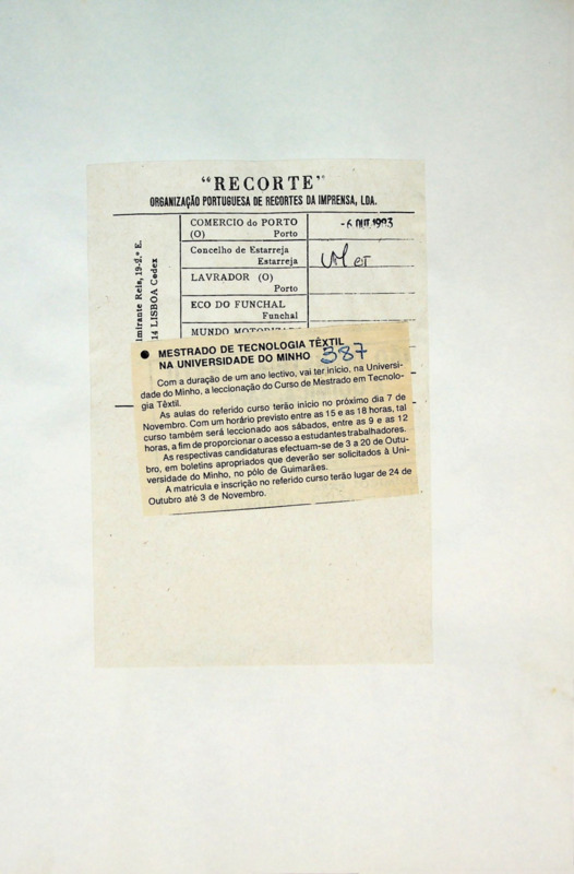  Mestrado de Tecnologia Têxtil na Universidade do Minho 