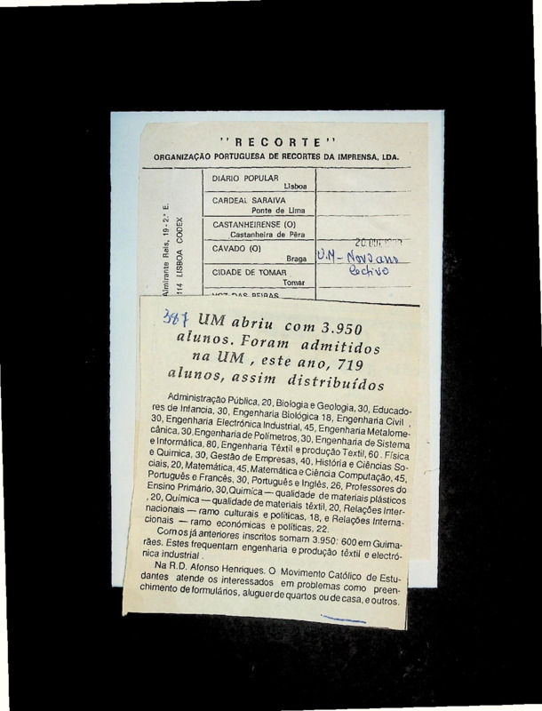  Universidade do Minho inicia ano letivo com 3.950 estudantes e 719 novos admitidos 