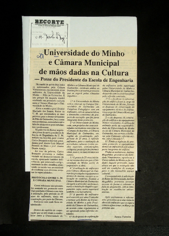  Universidade do Minho e Câmara Municipal de mãos dadas na Cultura – posse do presidente da Escola de Engenharia 