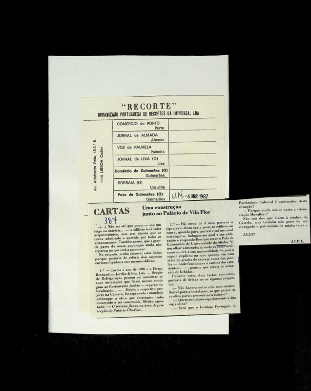  Cartas - Uma construção junto ao palácio de Vila Flor 