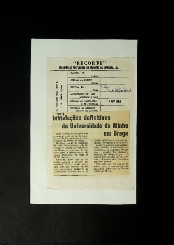  Instalações definitivas da Universidade do Minho em Braga 