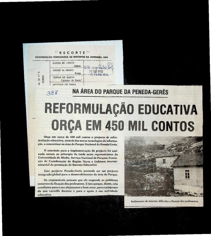  Na área do Parque da Peneda-Gerês: reformulação educativa orça em 450 mil contos 