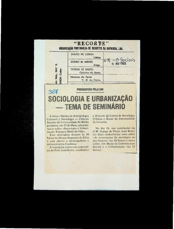 Sociologia e urbanização - tema de seminário 