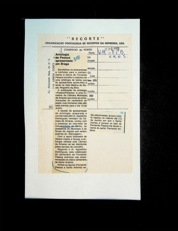  Antologia de Pessoa apresentada em Braga 