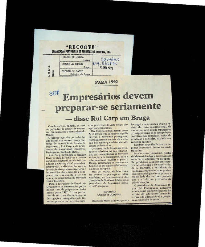 Para 1992 empresários devem preparar-se seriamente - disse Rui Carp em Braga 