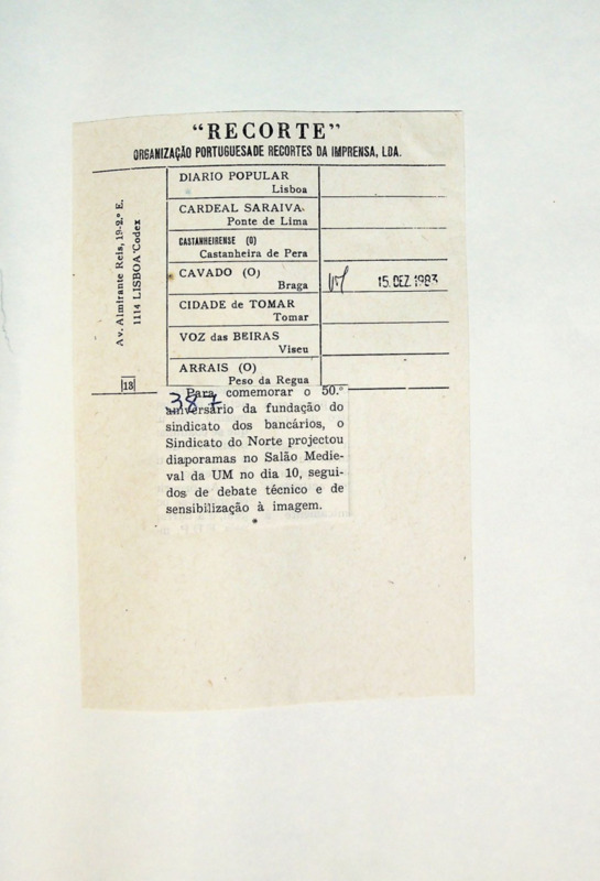  Comemorações do 50.º aniversário da fundação do sindicato dos bancários 