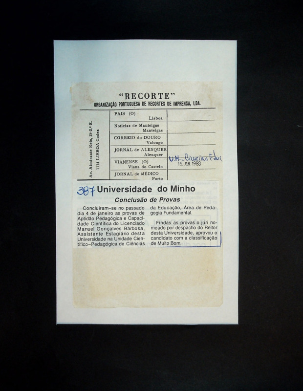  Universidade do Minho: conclusão de provas 