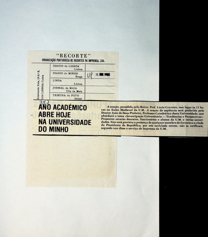  Ano Académico abre hoje na Universidade do Minho 