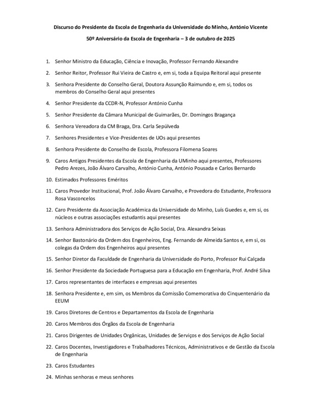  Discurso do Presidente da Escola de Engenharia da Universidade do Minho, António Vicente 