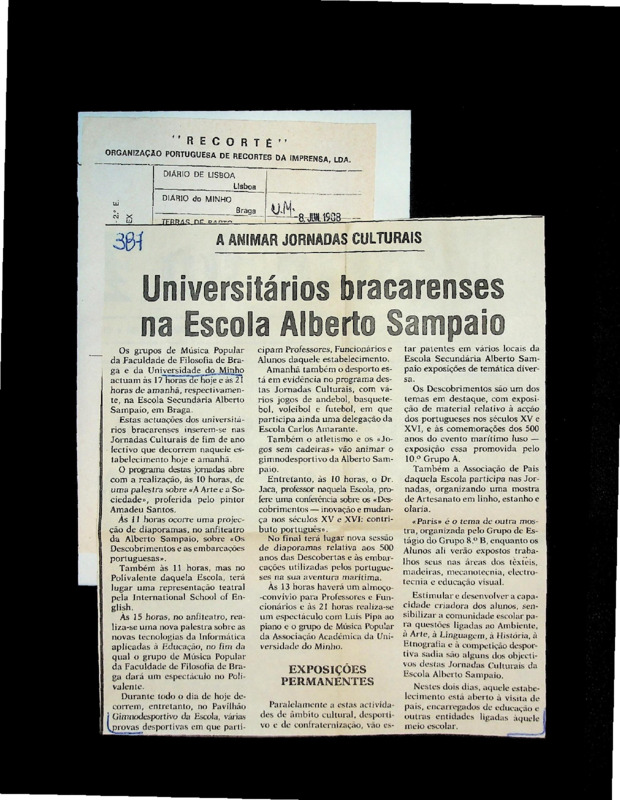  A animar jornadas culturais: universitários bracarenses na Escola Alberto Sampaio 