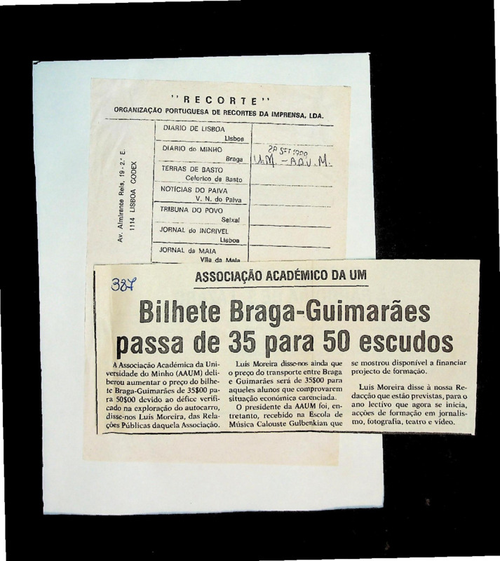  Bilhete Braga-Guimarães passa de 35 para 50 escudos 