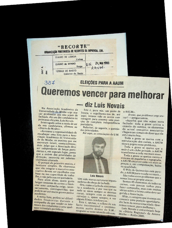  Eleições para a AAUM: queremos vencer para melhorar - diz Luís Novais 