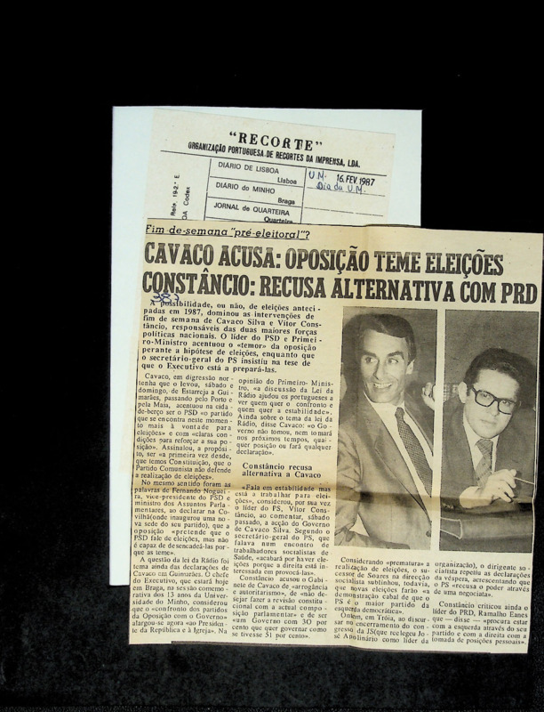  Cavaco acusa: Oposição teme eleições -  Constâncio : Recusa alternativa com PRD 