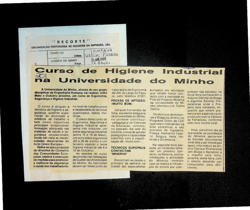  Curso de higiene industrial na Universidade do Minho 