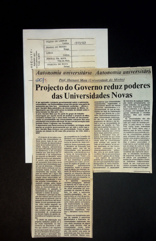  Prof. Hernani Maia (Universidade do Minho): Projecto do Governo reduz poderes das Universidades Novas 