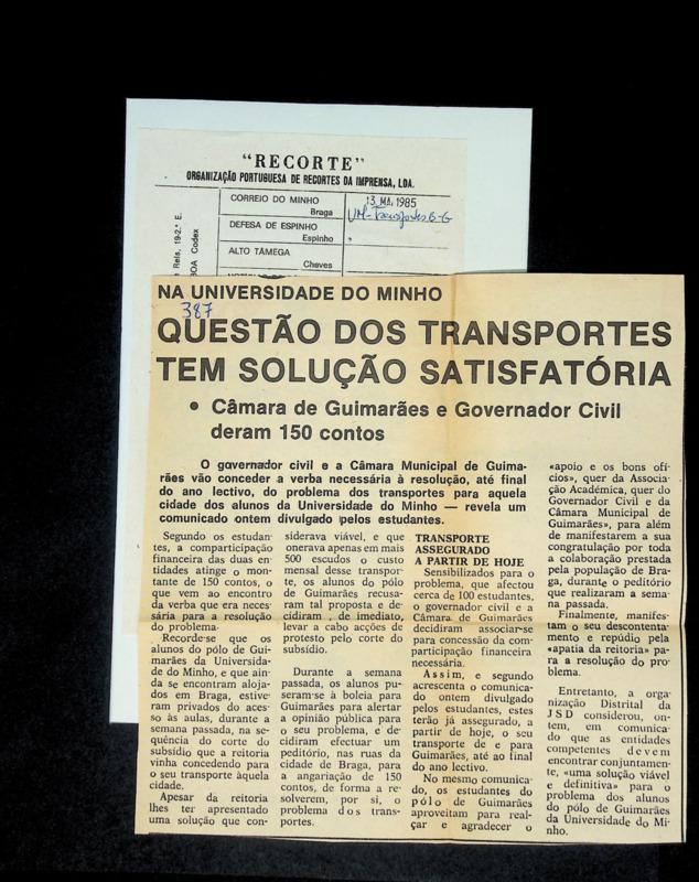  Questão dos transportes tem solução satisfatória: câmara de Guimarães e governador civil deram 150 contos 