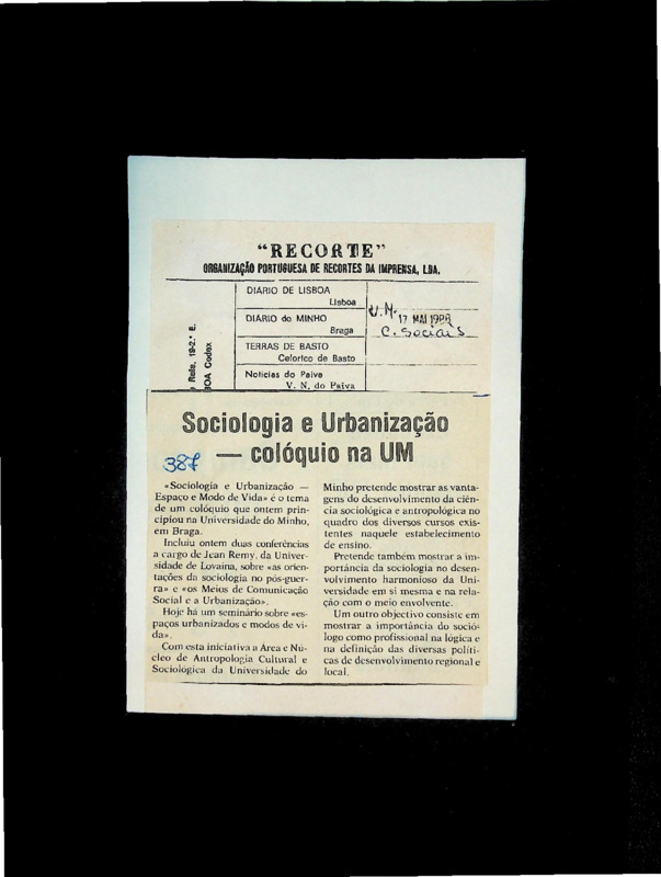  Sociologia e urbanização - colóquio na UM 
