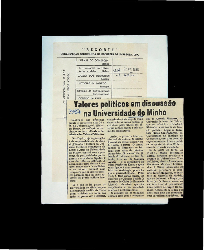  Valores políticos em discussão na Universidade do Minho 