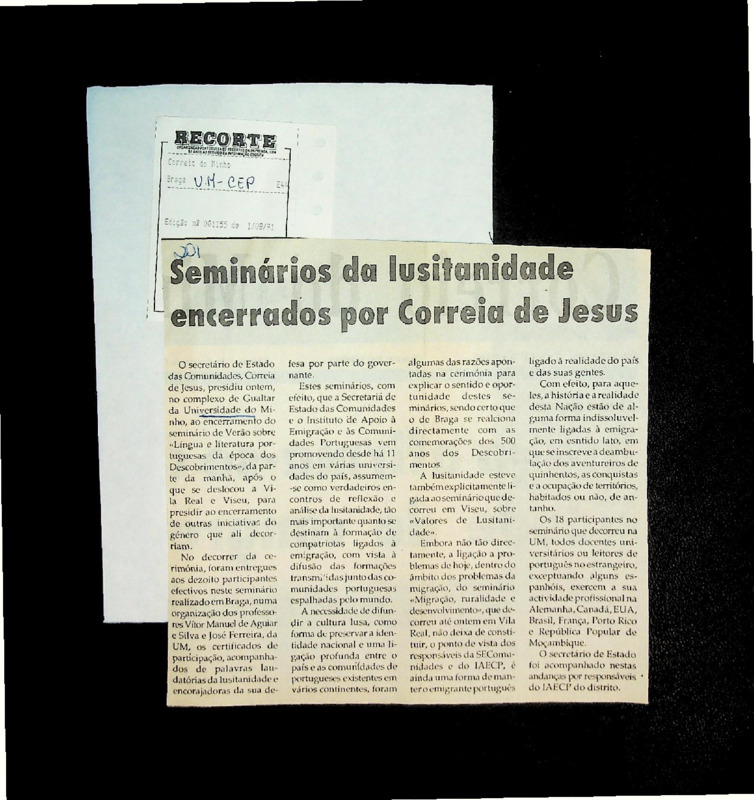  Seminários da lusitanidade encerrados por Correia de Jesus 
