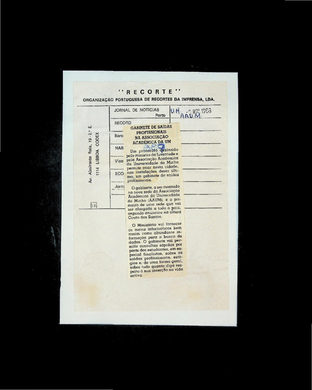  Gabinete de saídas profissionais na Associação Académica da UM 