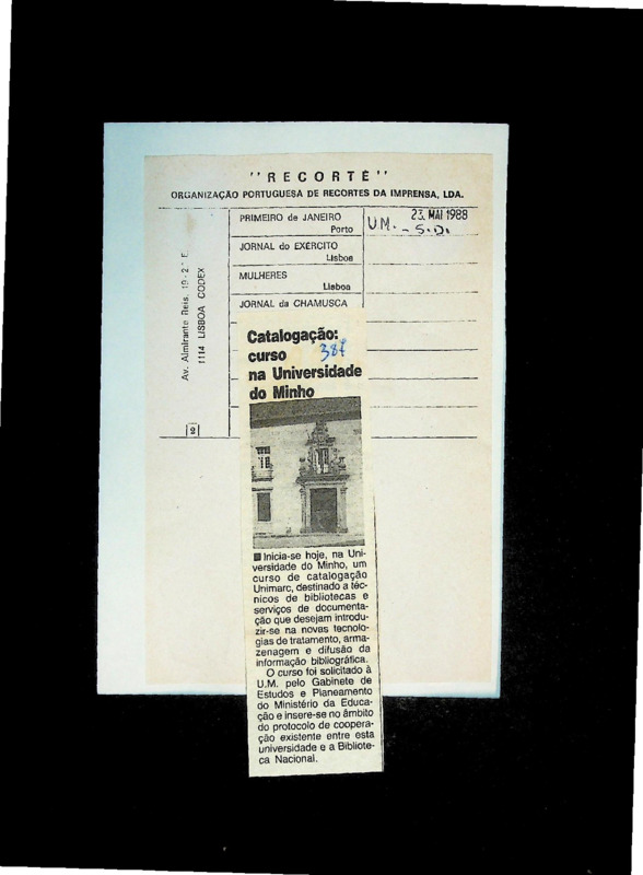  Catalogação: curso na Universidade do Minho 