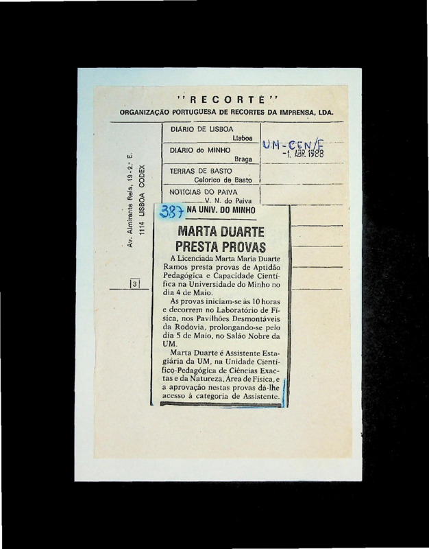  Na Univ. do Minho Marta Duarte presta provas 
