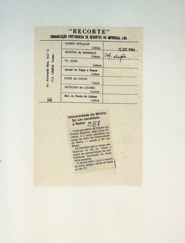  Universidade do Minho: Só um candidato a reitor 