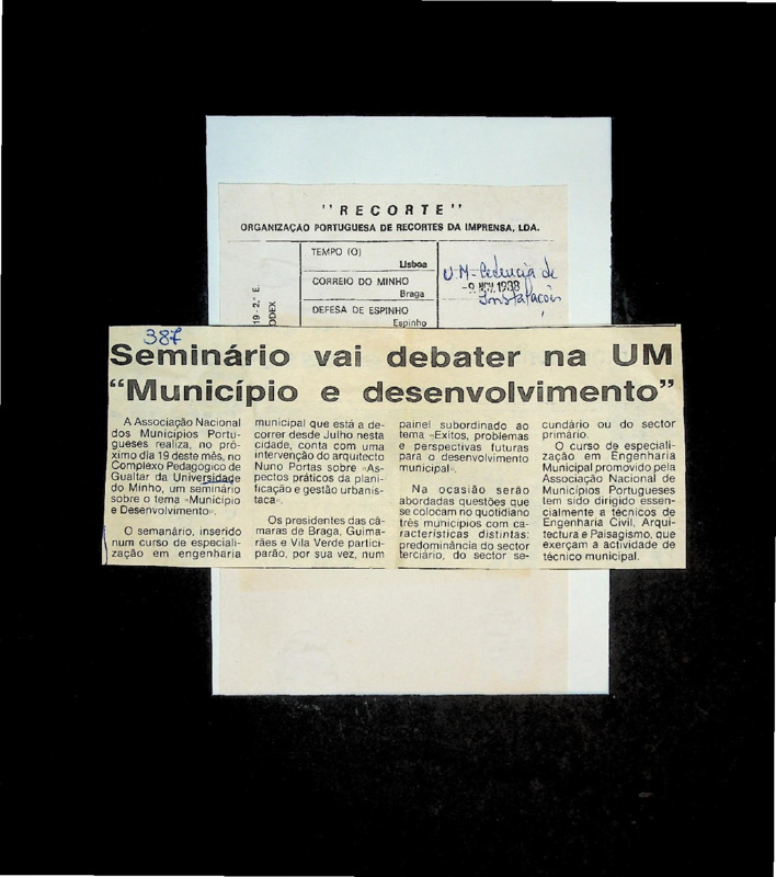  Seminário vai debater na UM “Município e desenvolvimento 