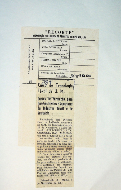  Curso de Tecnologia Têxtil da U.M. 