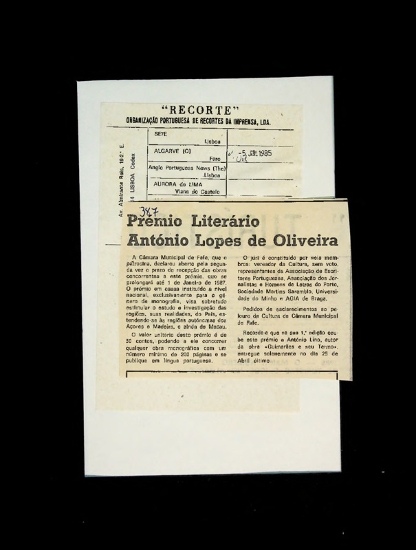  Prémio literário António Lopes de Oliveira 