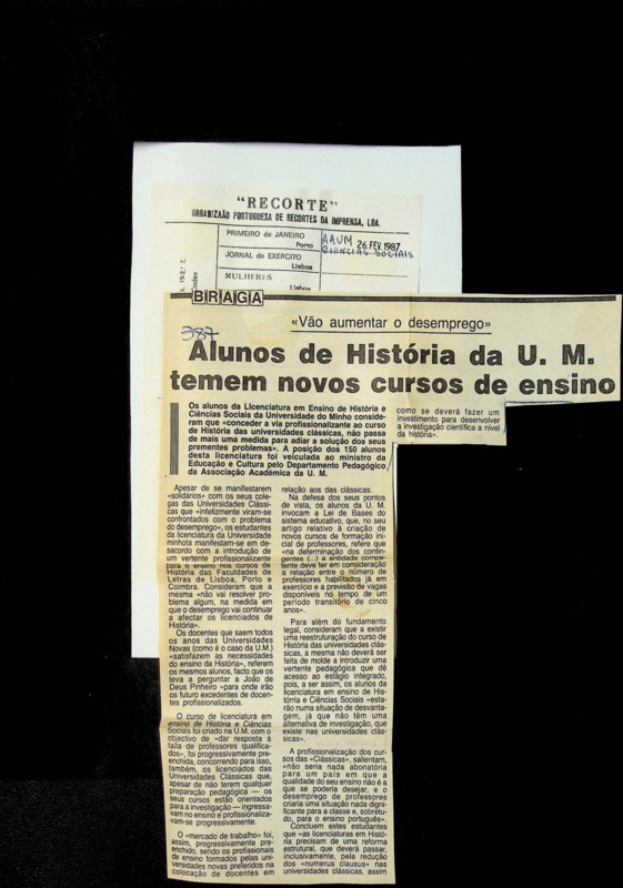  Alunos de história da U. M. temem novos cursos de ensino 