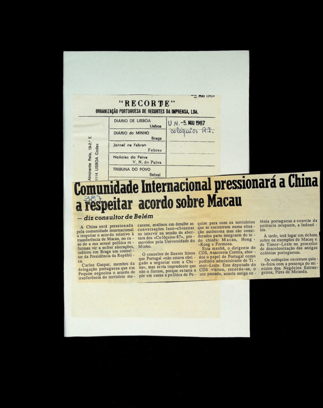  Comunidade internacional pressionará a China a respeitar acordo sobre Macau - diz consultor em Belém 