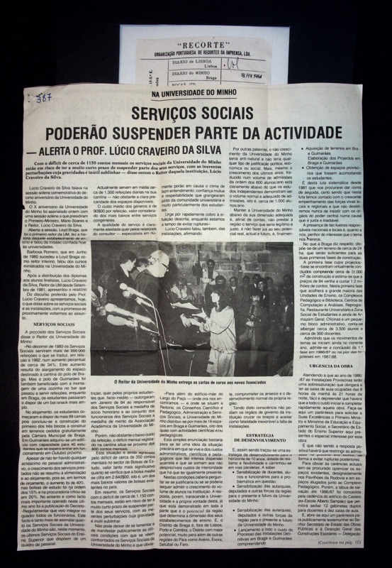  Na universidade do Minho serviços sociais poderão suspender parte da actividade 