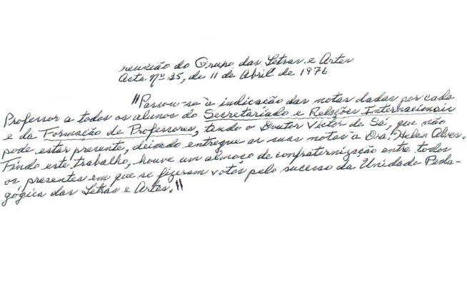  Manuscrito da Ata n.º 25 do Grupo das Letras e Artes (11 de abril de 1976) 