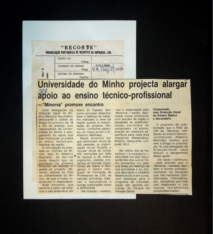  Universidade do Minho projecta alargar apoio ao ensino técnico-profissional: Minerva promove encontro 