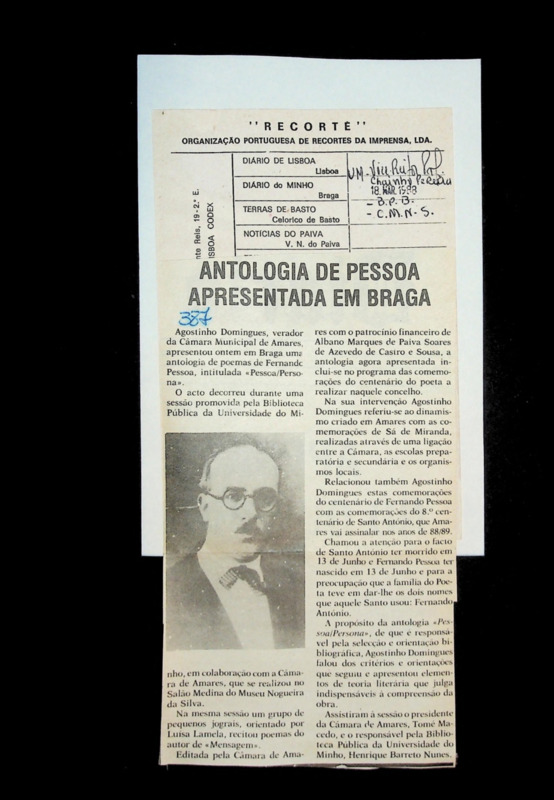  Antologia de Pessoa apresentada em Braga 