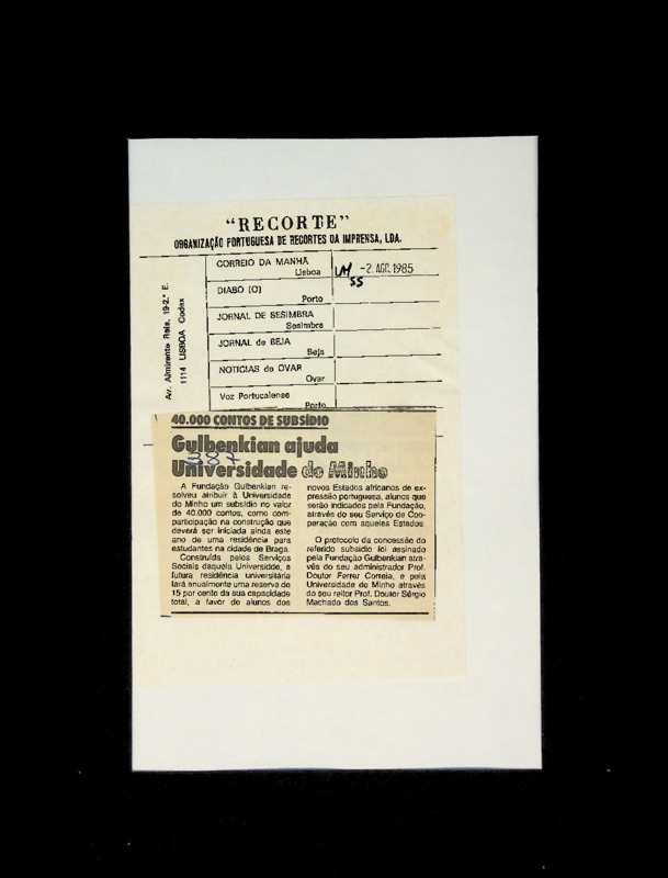  40.000 contos de subsídio: Gulbenkian ajuda Universidade do Minho 