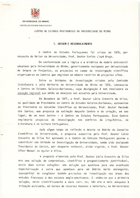  Esboço da Criação e Desenvolvimento do Centro de Estudos Portugueses (1978-1988) 