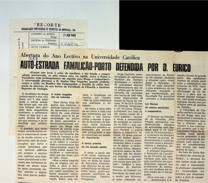 Auto-estrada Famalicão-Porto defendida por D. Eurico 