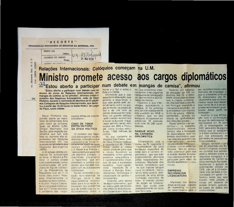  Relações internacionais: colóquios começam na U.M.: Ministro promete acesso aos cargos diplomáticos 
